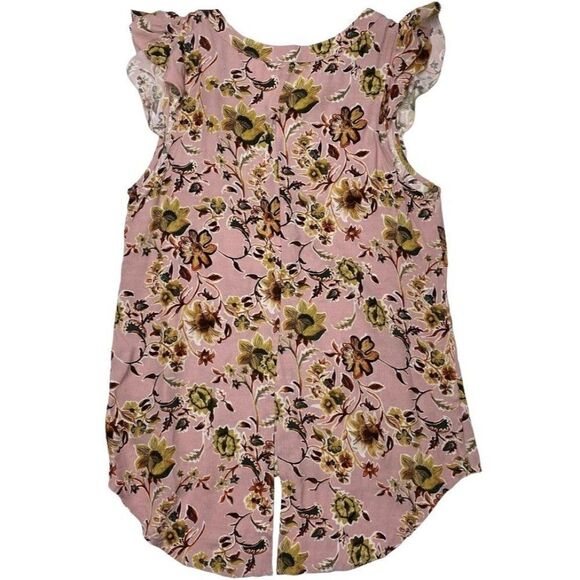 Sanctuary High Low Blouse Top Women's XS Pink White Yellow Floral Flutter-Sleeve - Picture 5 of 11